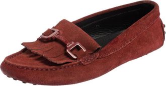 Tod's Tods Burgundy Suede Tassel Slip On Loafers