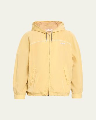 Marni Mens Logo-Patch Crinkled Nylon Hooded Jacket