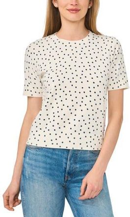 CeCe by Cynthia Steffe Printed Short Sleeve Cotton Sweater in Dress Blue Dot at Nordstrom Rack, Size X-Small