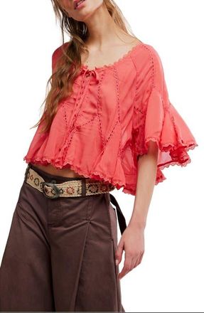 Free People Michelle Lace Trim Top in Aged Coral at Nordstrom, Size X-Large