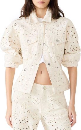 Steve Madden Henrietta Embroidered Eyelet Cotton Jacket in Sea Mist at Nordstrom, Size X-Large
