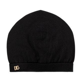Dolce & Gabbana Cashmere Muts met DG Logo Borduring - Dames - Hoeden - Zwart - ONE Size - Accessoires