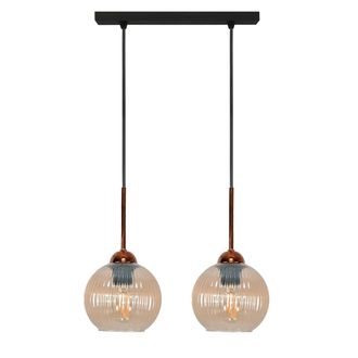 OEM L&aacute;mpara De Techo Colgante, Voladiza, Alargada, Con Bolas &Aacute;mbar, Estilo Industrial Loft, 2xe27 Vertical, 15-048