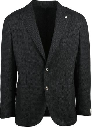 L.B.M. 1911 Textured Grey Rounded Jacket with Notch Lapels and Button Closure