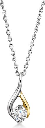 Ross-Simons Lab-Grown Diamond Teardrop Necklace in Sterling Silver and 10kt Yellow Gold