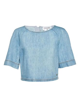 Chanel 2024 denim raglan-sleeve blouse - Blue