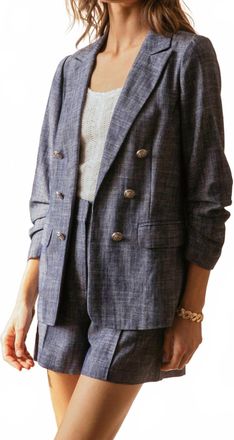 Skies Are Blue Clothing Brenna Button Blazer In Dark Denim