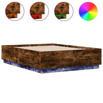 Berkfield Home Bed Frame with LED without Mattress Smoked Oak 135x190 cm Double in Brown