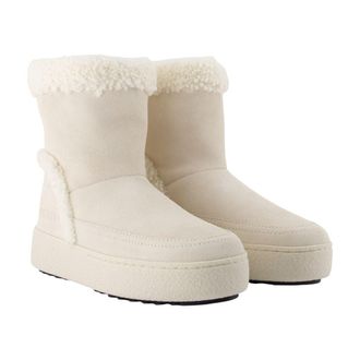 Moon Boot Womens Tina Slipper Boot White Calfskin