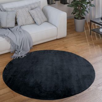 Paco Home Paco Home - Alfombra Redonda Sal&oacute;n Pelo Corto Moderna Mullida Lavable Monocolor Azul-marino, &Oslash; 200 Cm Redon