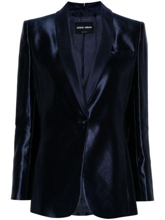 Giorgio Armani single-breasted satin blazer - Blue