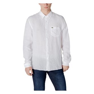 Lacoste Witte linnen overhemd met lange mouwen en zak - Heren - Casual Overhemden - Wit - L - Linnen - Overhemden