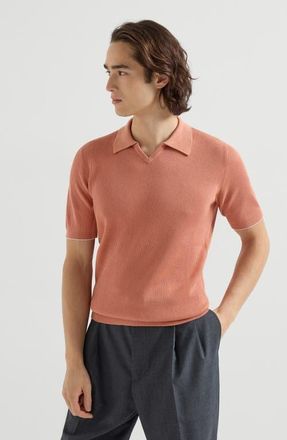 Brunello Cucinelli Cotton English rib knit polo in Apricot at Nordstrom, Size 52 It