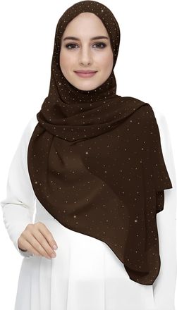 Lina & Lily Sparkle Shimmer Gold Glitter Womens Chiffon Hijab Head Scarf Lightweight (Dark Brown)