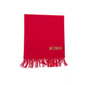 Moschino Winter Scarves, female, Red, Size: ONE SIZE Wool Fringed Scarf with Gold Logo