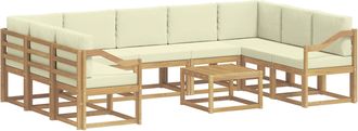 vidaXL Conjunto De Sof&aacute;s De Exterior 10 Uds. Blanco Y Crema Poli&eacute;ster Vidaxl