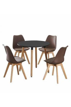 Life Interiors Lorenzo Round Dining Set with a Table & Dining Chair Set of 4 in Brown
