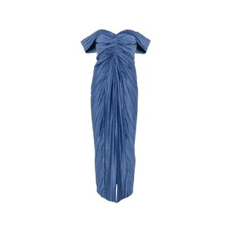Cult Gaia Kleedjes, Dames, Blauw, S, Polyester, Rivoli Pliss&eacute; Off-Shoulder Jurk