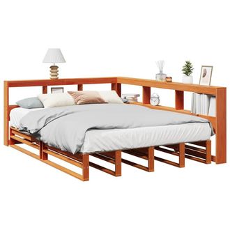 Berkfield Home Bookcase Bed without Mattress Wax Brown 160x200cm Solid Wood Pine | Size: 160x200 cm