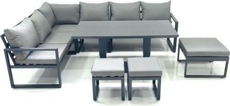 Fimous Fimous Aluminum Outdoor Garden Furniture Set Corner Sofa 3 Footstools Adjustable Rising Lifting Dining Table Sets Dark Grey