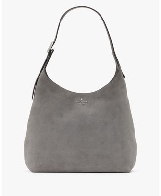Kate Spade New York Womens 454 Suede Mixed Materials Large Shoulder Bag - Grey - One Size