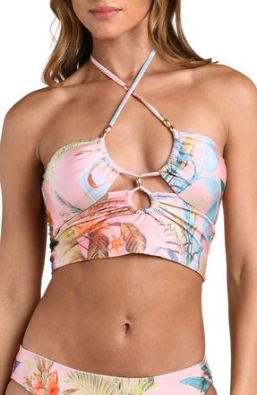 L'agence Colorful Palm Print Halter Swim Top in Pink Multi at Nordstrom, Size X-Large