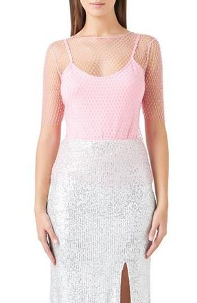 endless rose Embellished Mesh Top in Pink at Nordstrom Rack, Size X-Small