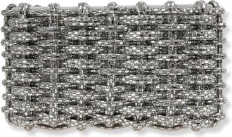 SIMKHAI Tassen, Dames, Grijs, ONE Size, Leer, Morgan Geweven Strass Clutch