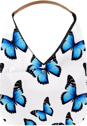 Generic Blue Butterflies Pattern Reusable Lightweight Grocery Bags - Foldable Into Compact Pouch, Washable & Sturdy, Multipurpose for Shopping and Travel