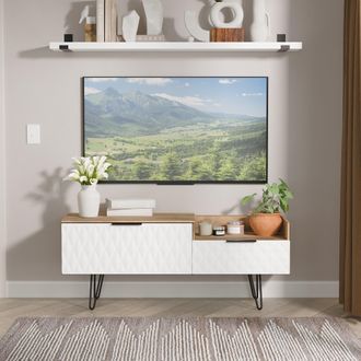 Lewis's Harlequin 2 Drawer Coffee TV Unit in White Matt & Vintage Oak - Ready Assembled - Lewiss Home | TJ Hughes