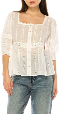 A Collective Story Eyelet Short Sleeve Babydoll Top in Bright White at Nordstrom, Size X-Large