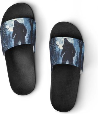 Generic Sasquatch Bigfoot With Moon Shower Shoes Slipper for Women Men Beach Slippers Quick Drying Non Slip Open-Toe Sandals