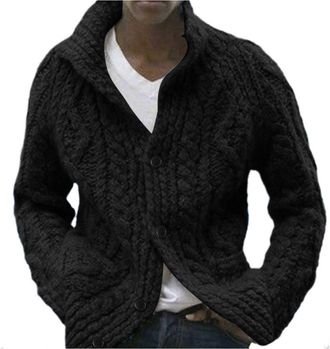 Generic Mens Cardigans Fall Winter Stylish White Chunky Knit Cardigan Jacket Shawl Collar Long Sleeve Cable Knit Cozy Cardigan Sweater Loose V Neck Button Dow