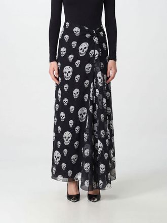 Alexander McQueen McQueen Gonna lunga asimmetrica in seta con stampa Skull e drappeggio