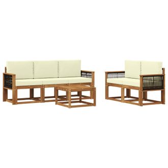 vidaXL Conjunto De Sof&aacute;s De Exterior Con Coj&iacute;n 6 Pcs Natural Y Crema Vidaxl
