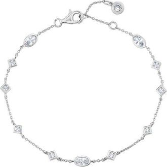 Crislu Princess & Oval Crystal Station Bracelet in Pure Platinum /Clear Stone at Nordstrom, Size 7