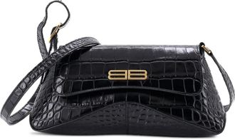 Balenciaga XX Flap Street Shoulder Bag Crocodile Embossed Leather Small hobo bag - Zwart