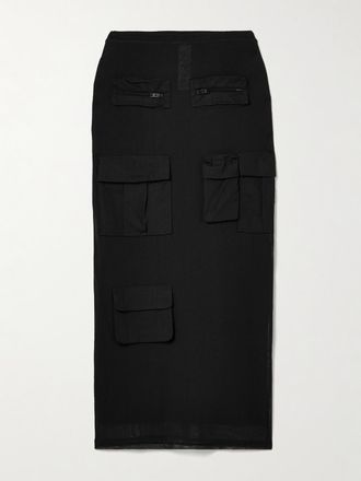 Acne Studios Gonna Midi In Mesh Con Finiture In Popeline Di Cotone - Grigio