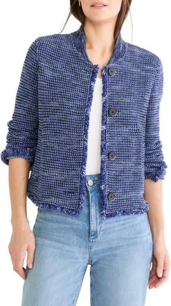 Nic+Zoe Fringe Knit Bomber Jacket in Blue Mix at Nordstrom, Size Xx-Large