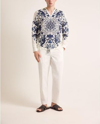 Orlebar Brown Ridley Linen Relaxed Fit Linen Mirabello Overhead Shirt in White Sand/night Iris at Nordstrom, Size X-Large