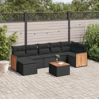 vidaXL Set De Sof&aacute;s De Jard&iacute;n 8 Piezas Y Cojines Rat&aacute;n Sint&eacute;tico Negro Vidaxl