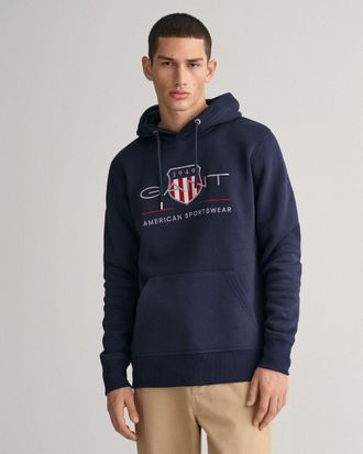 GANT Mens Regular FIt Archive Shield Pullover Hoodie - Blue - Size X-Large