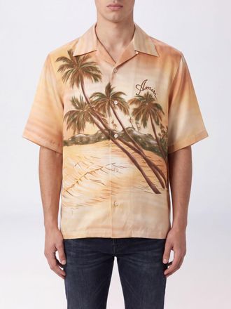 Amiri Short-Sleeved Graphic Print Silk Shirt with Cuban Collar