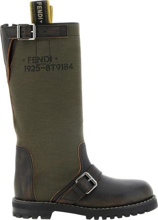 Fendi Commando Boots - Dames - Hoge Laarzen - Groen - 39 EU - Katoen - Schoenen