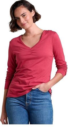 Toad&Co Rose Long Sleeve T-Shirts Womens Clothing Cinnabar : SM, Tencel/Spandex/Lyocell