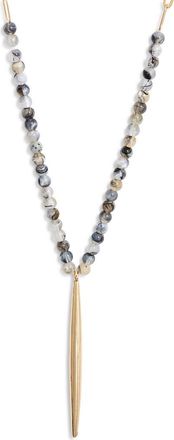 Nordstrom Beaded Pointed Bar Pendant Necklace in Grey- Gold at Nordstrom