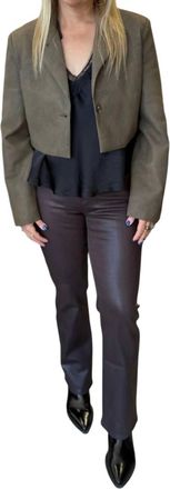 Vintage Havana Faux Leather Cropped Blazer In Olive