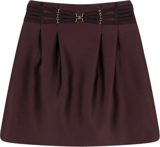 Elisabetta Franchi Rok met gespdetail - Dames - Korte rokken - Bruin - S - Leer - Rokken
