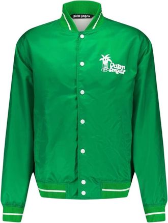 Palm Angels Bomberjack met Grafische Print en Gestreepte Rand - Heren - Bomber jackets - Groen - M - Katoen - Jassen