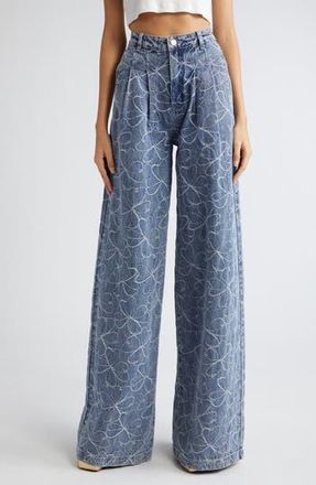 Ramy Brook Adley Embroidered Wide Leg Jeans in Indigo Emb Floral Denim at Nordstrom Rack, Size 00